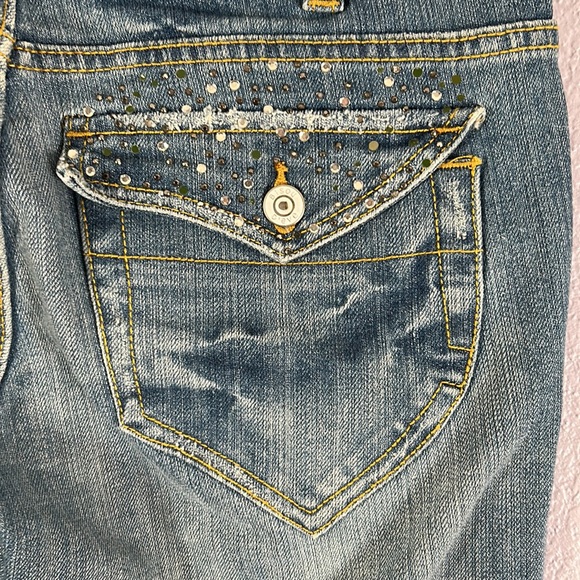 Y2K Bisou Deve bling button flap back pocket boot cut jeans size 28 - Picture 12 of 13